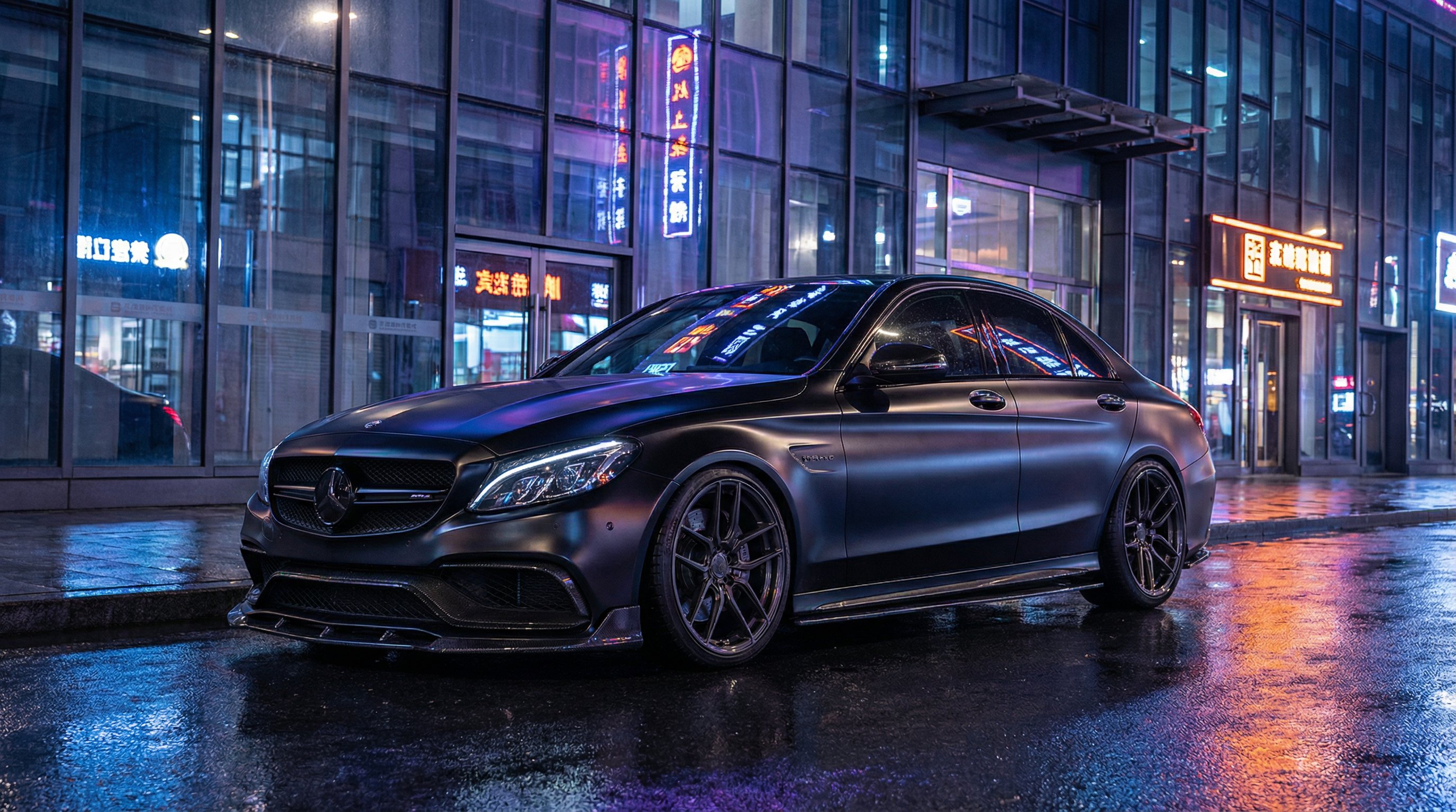 黄色仓库奔驰C63改装视频